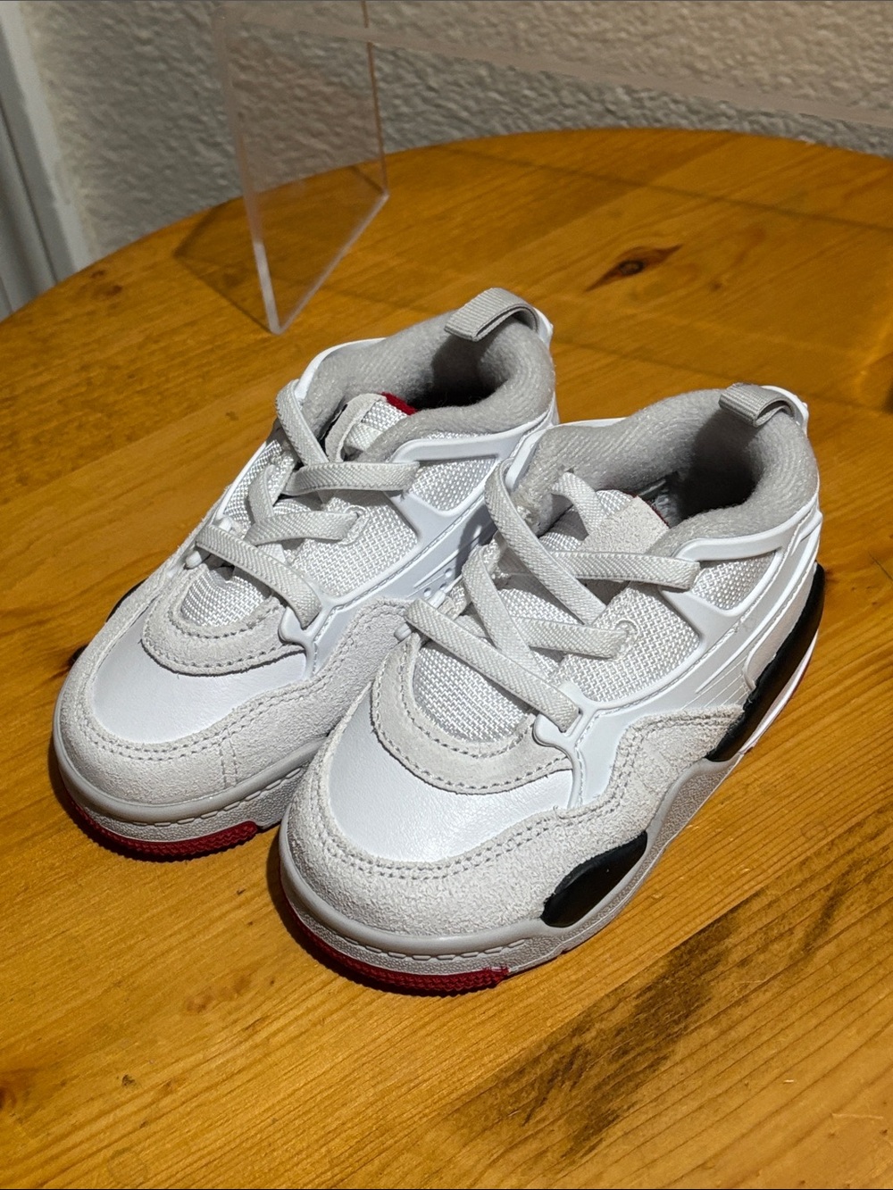 Nike Kids White Athletic Sneakers with Black & Red Accents 6C